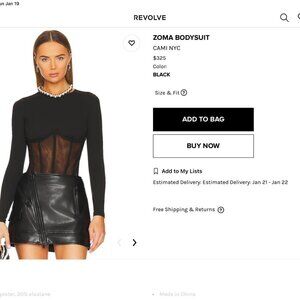 CAMI NYC ZOMA BODYSUIT - black - new with tags - size 10 - Black mesh bodysuit